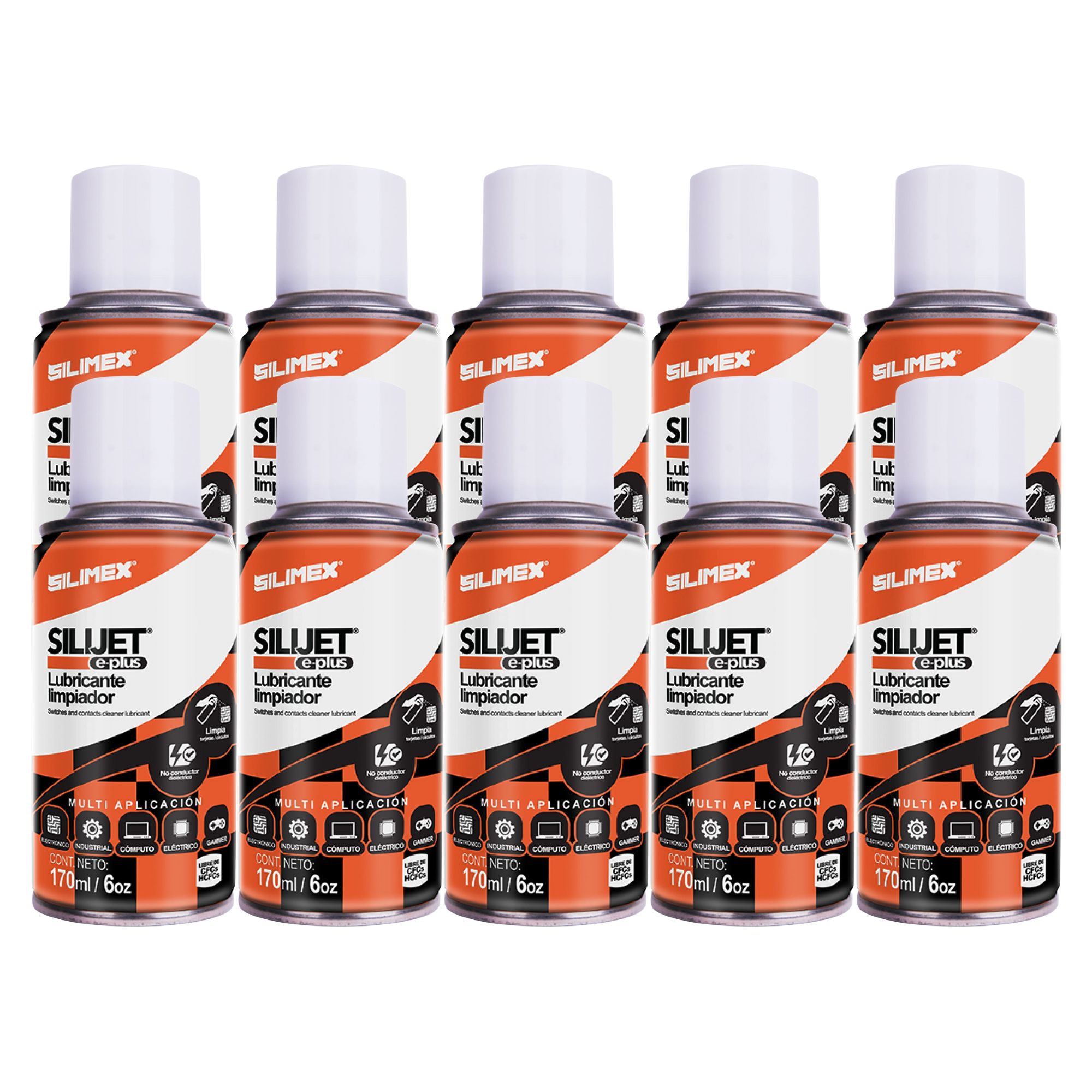 10 Pack - Lubricante Silimex Silijet e-plus  limpiador dieléctrico De 170 ML.